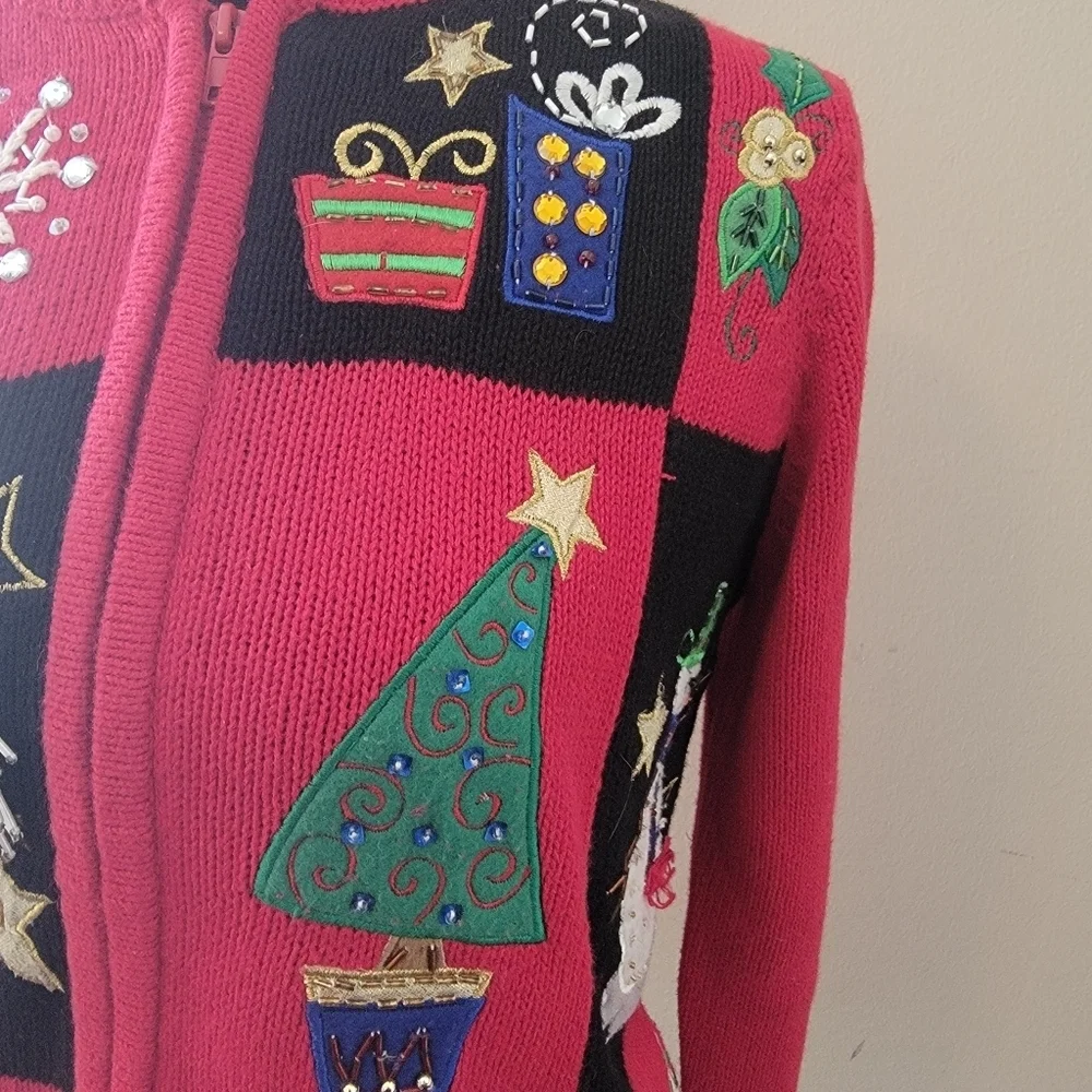 Tiara International Vintage Ugly Zip Up Cardigan  Sweater Size S/M - Picture 6 of 11